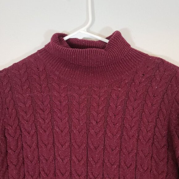 J Jill Burgundy Red Cable Knit Turtleneck Sweater Cotton Silk Blend Size XS‎ - Picture 2 of 8